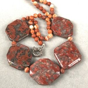 Kingstonite Stone Necklace Hand Knotted Copperstone Cabochons Banded Agate Beads